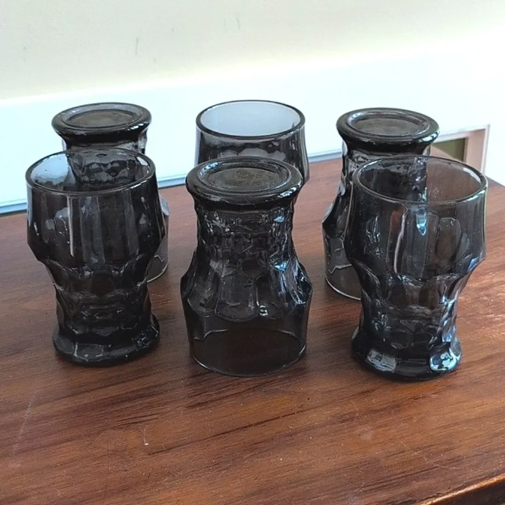 Vintage Anchor Hocking Georgian Smoke Glass 12 ounce Flat Tumbler, Set of 6